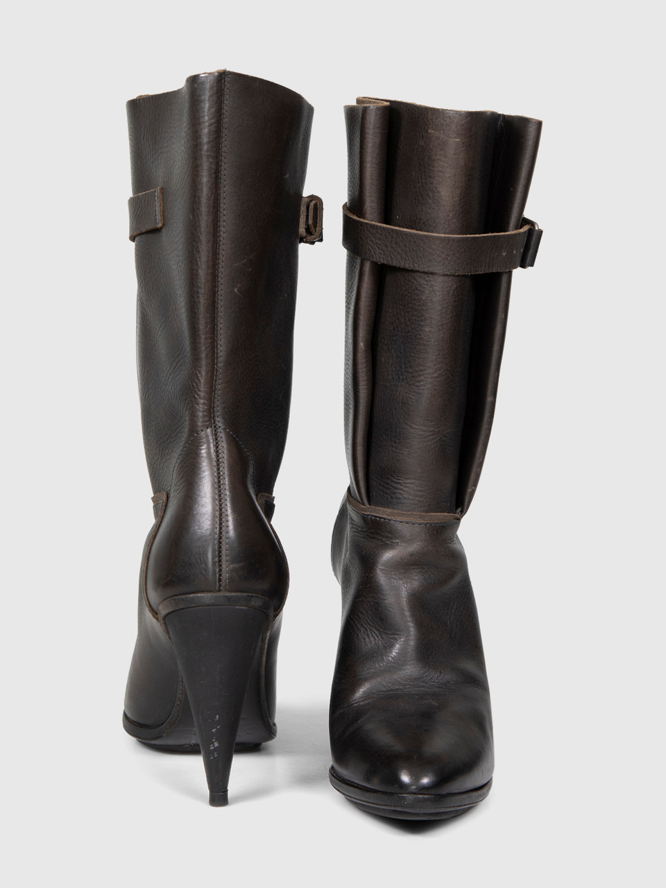 Balenciaga Black Leather Heeled Mid Calf Boots