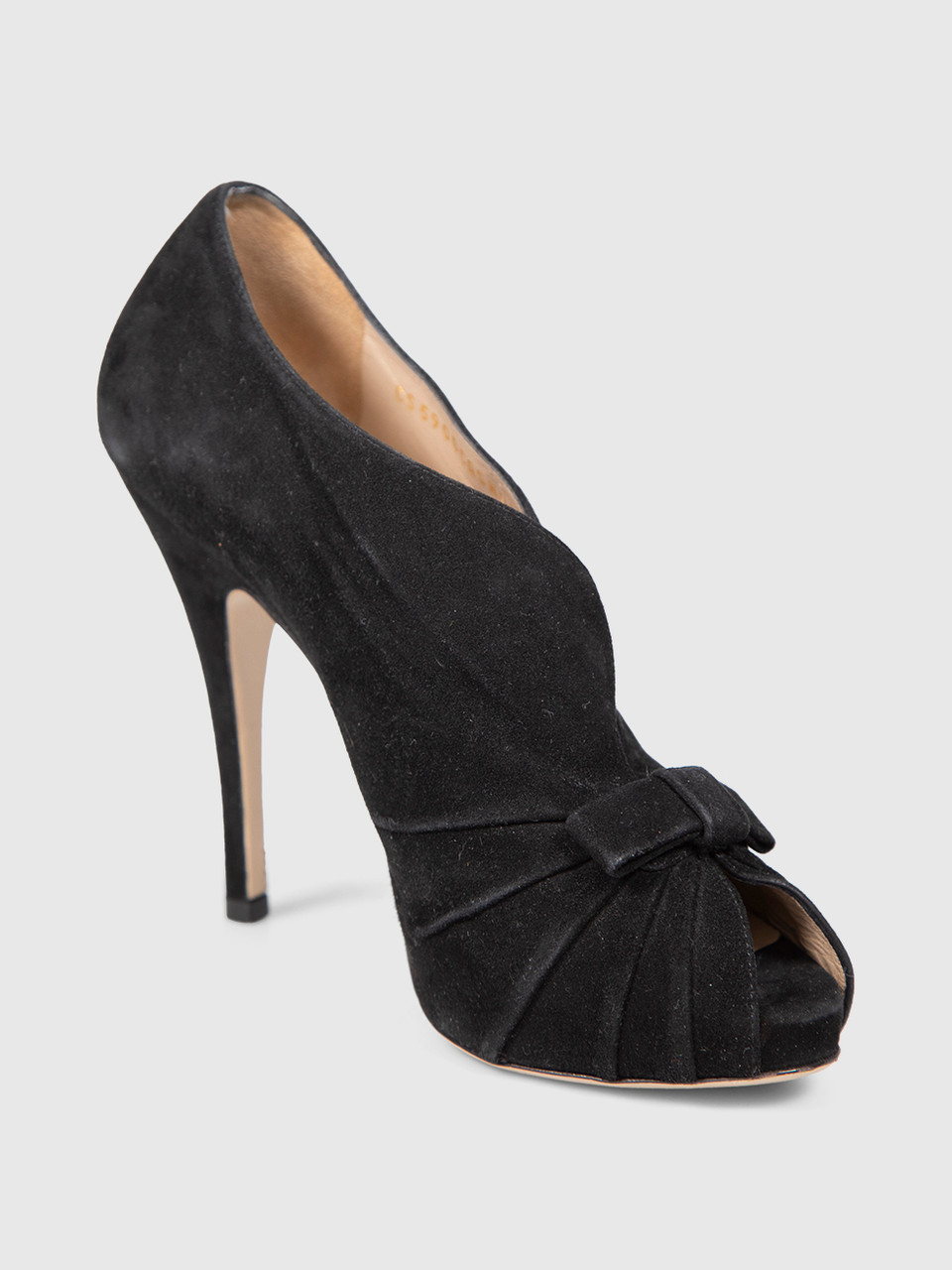 Valentino Garavani Black Suede Peep Toe Bow Heels