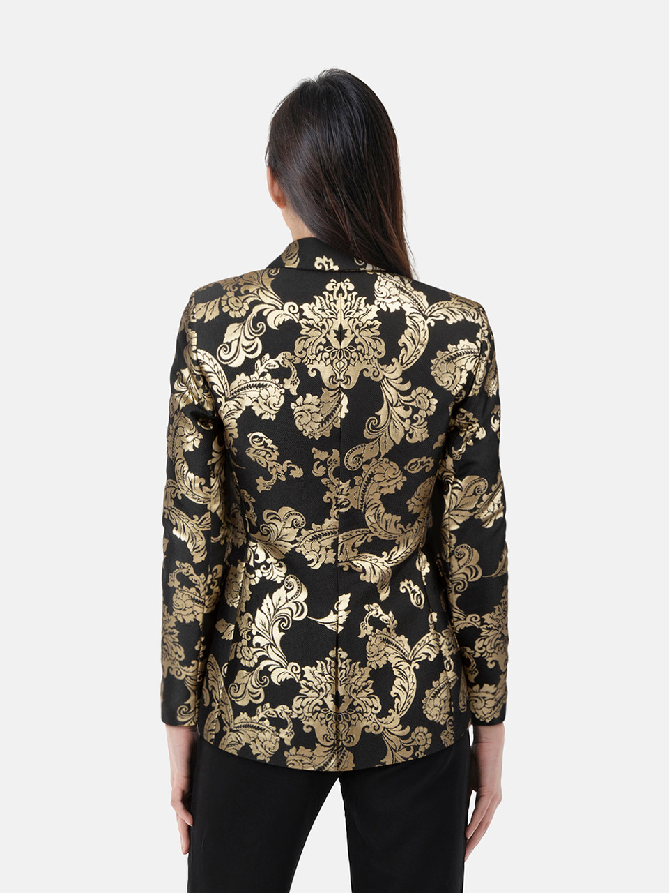 Alice + Olivia Black & Gold Macey Jacquard Blazer