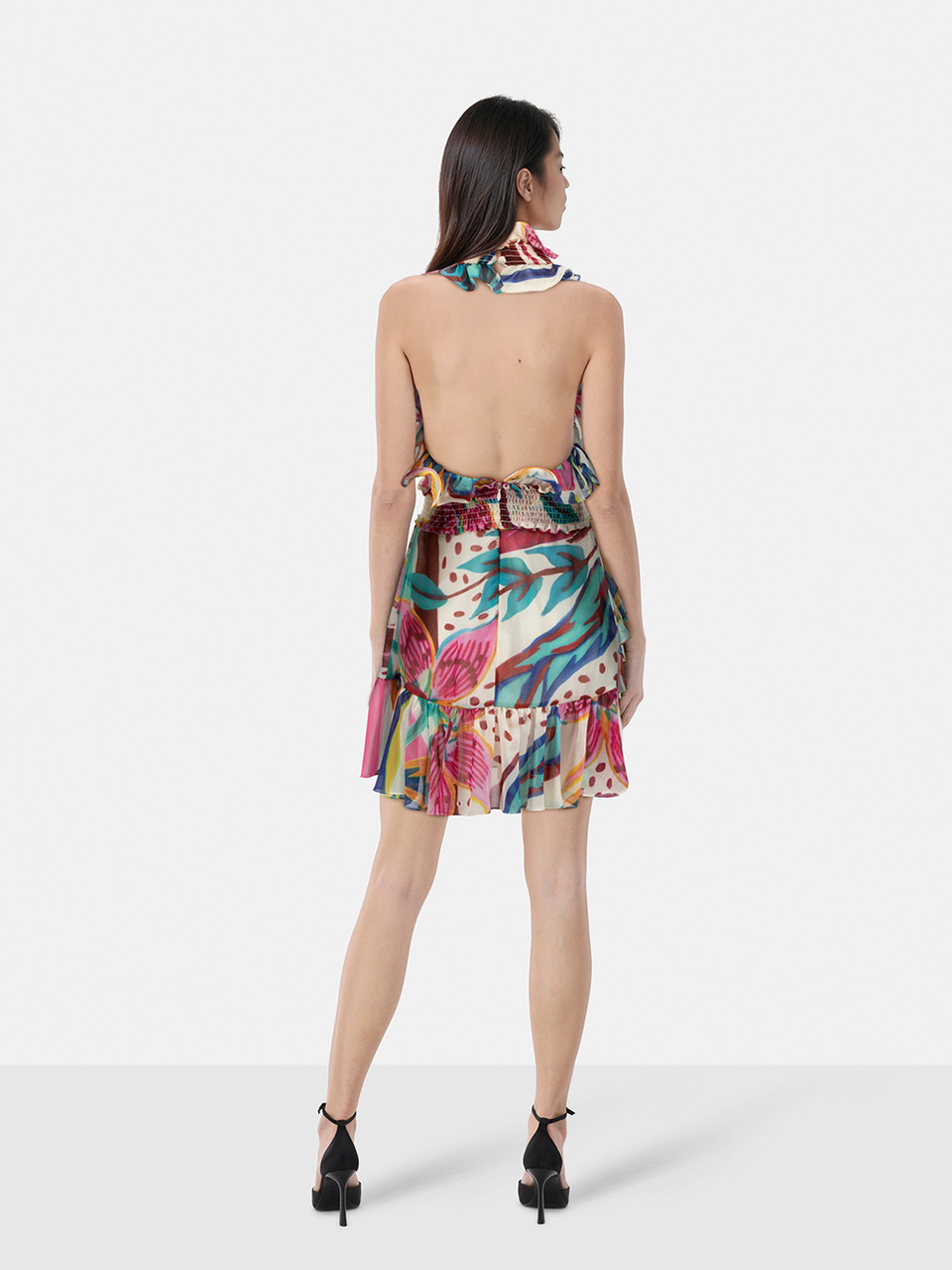PatBO Floral Ruffled Backless Dress