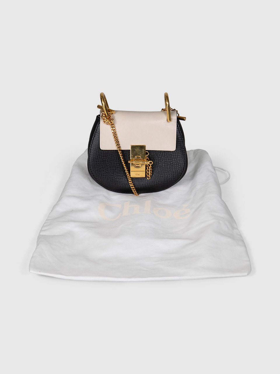 Chloé Beige & Black Leather Nano Drew Bag