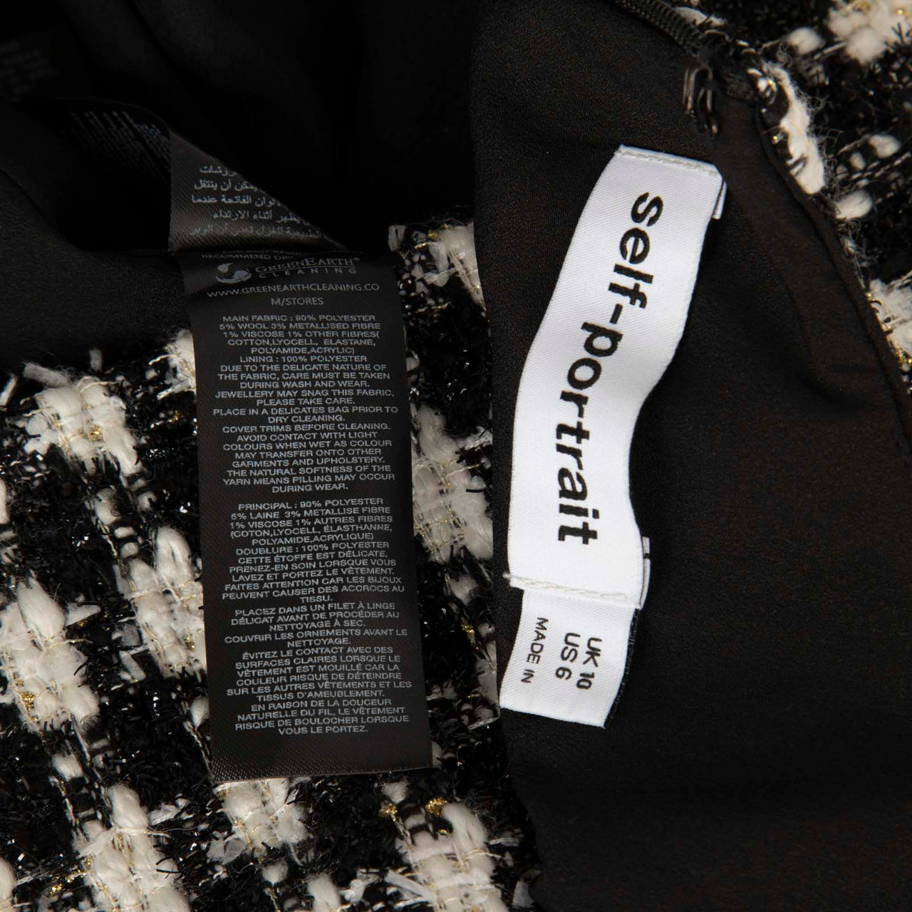 Self-Portrait Black & White Check Boucle Mini Dress