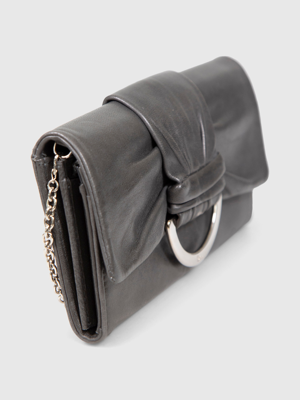 Dior Grey Leather Demi Lune Wallet On Chain