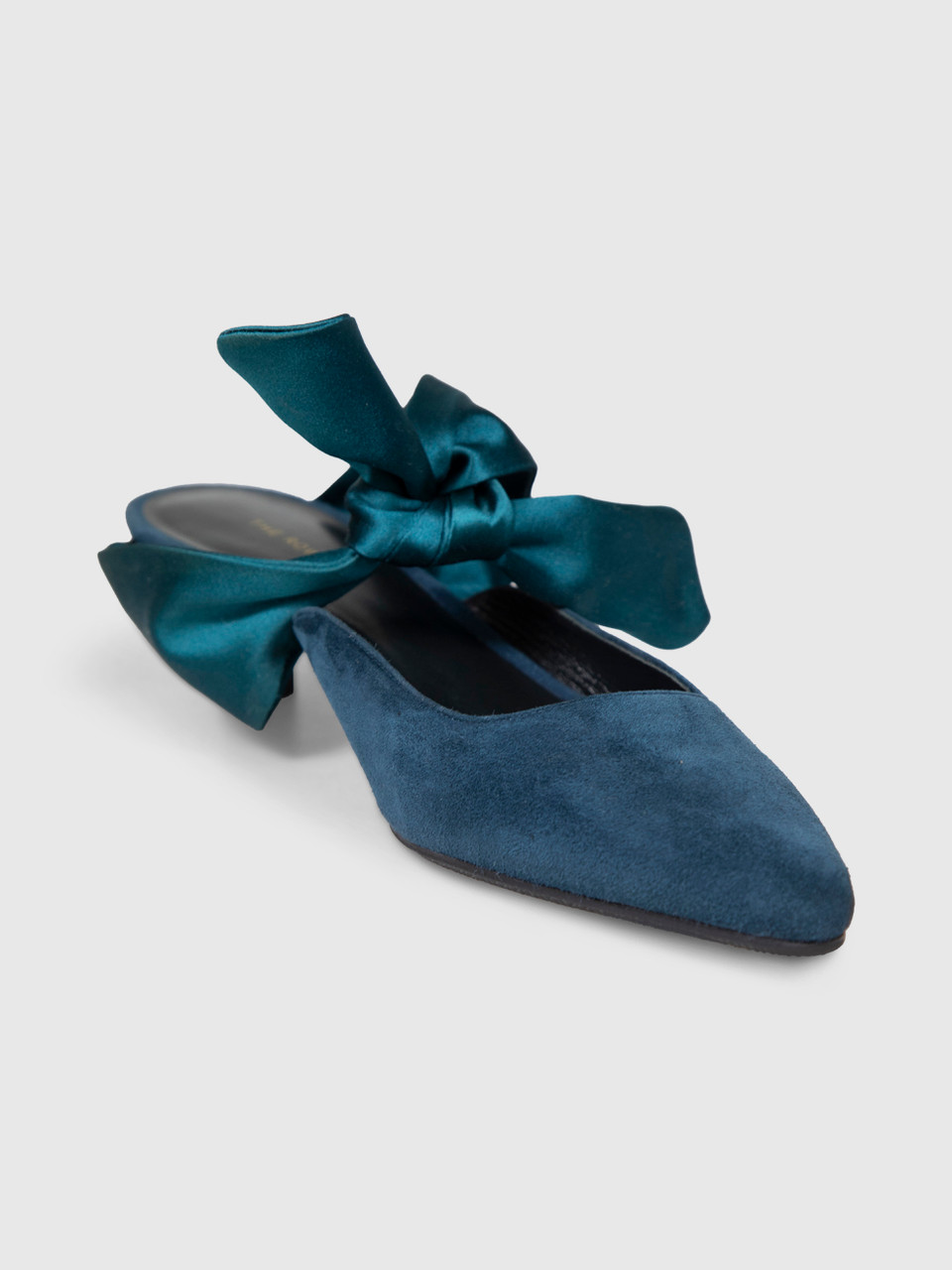 The Row Teal Suede Coco Mules