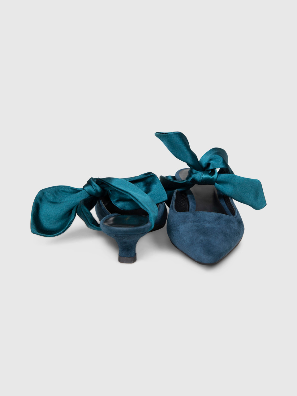 The Row Teal Suede Coco Mules