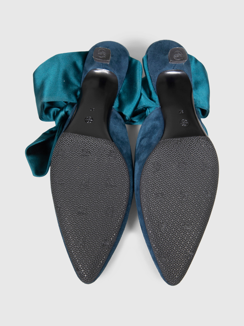 The Row Teal Suede Coco Mules