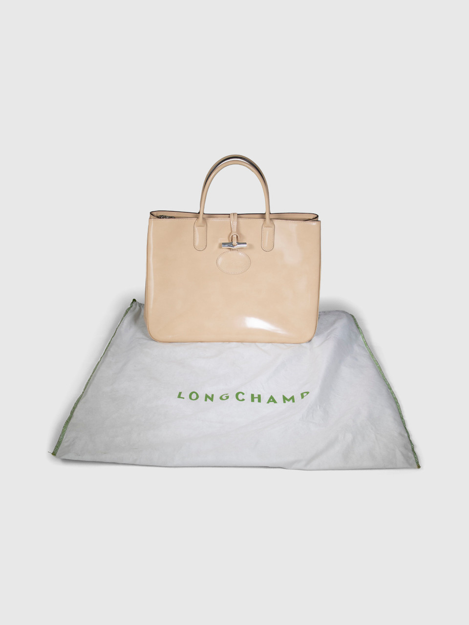 Longchamp Beige Patent Leather Roseau Tote