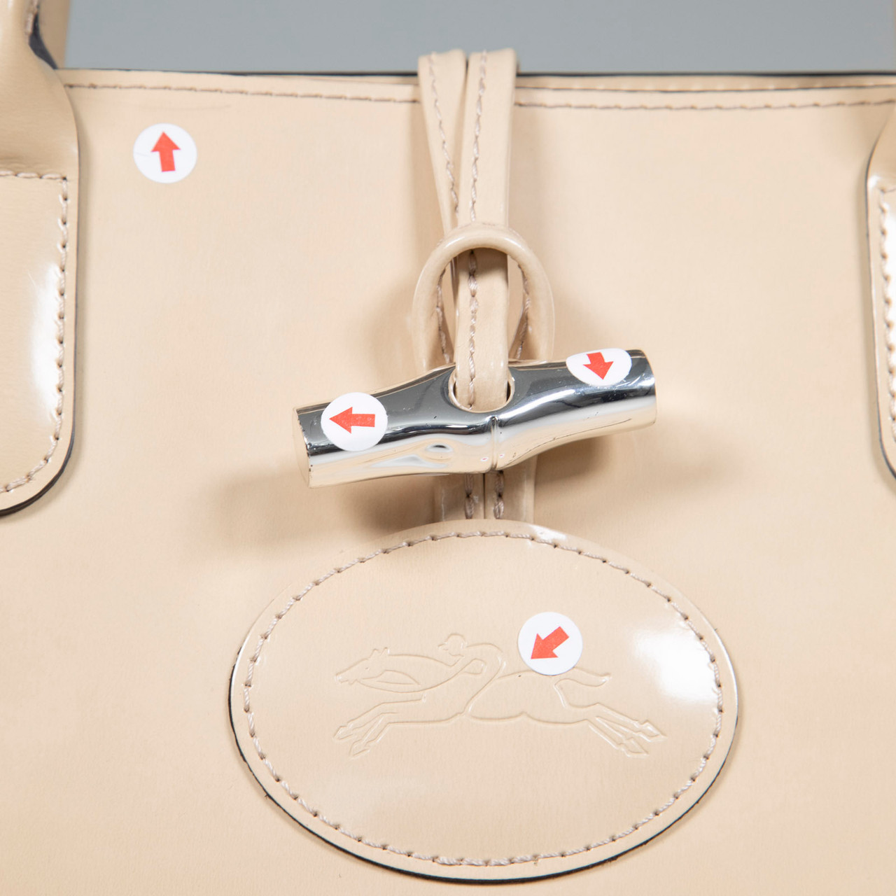 Longchamp Beige Patent Leather Roseau Tote