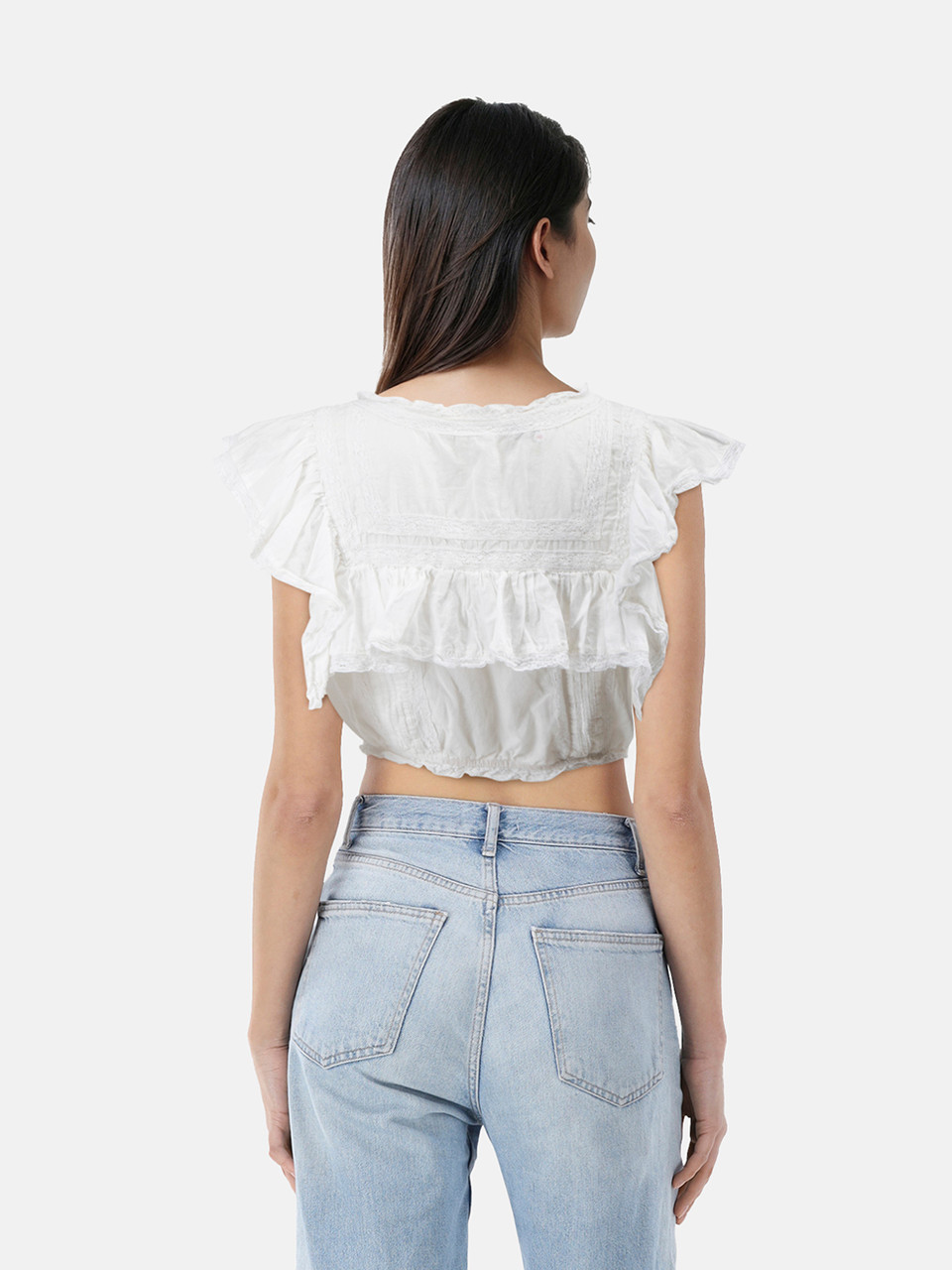 LoveShackFancy White Lace Trim Crop Top
