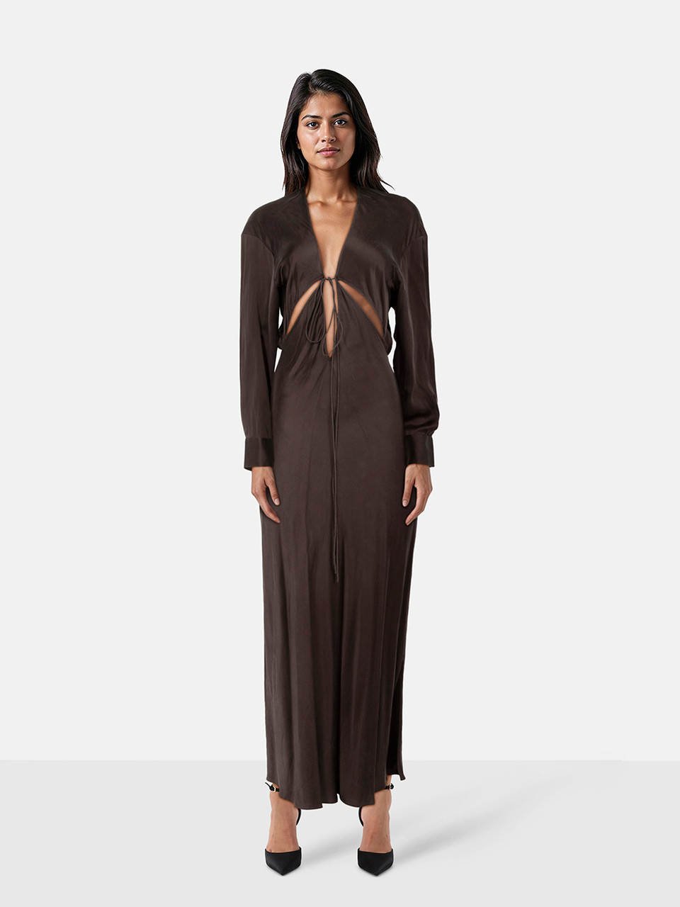Christopher Esber Brown Silk V-Neck Dress