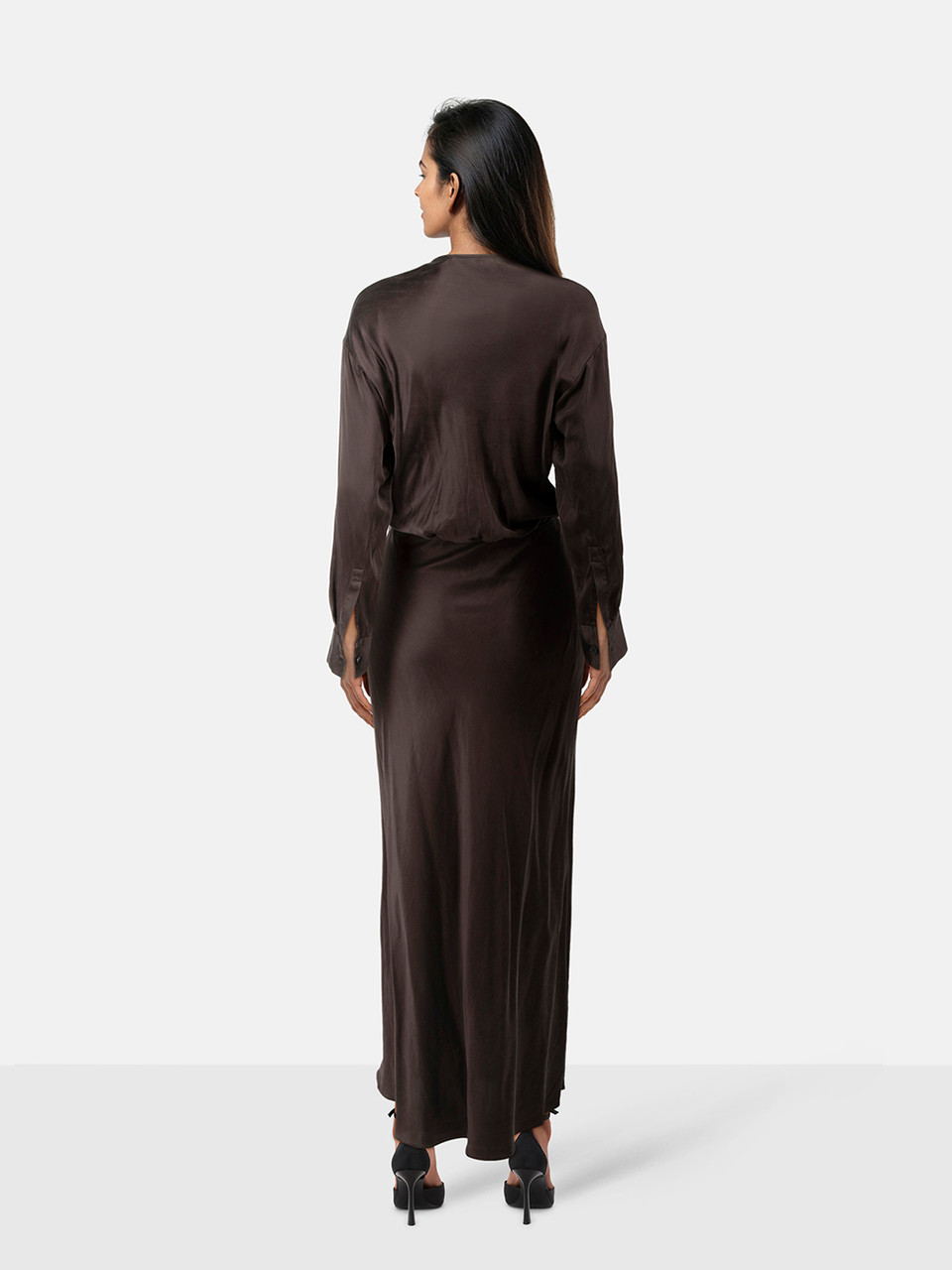 Christopher Esber Brown Silk V-Neck Dress