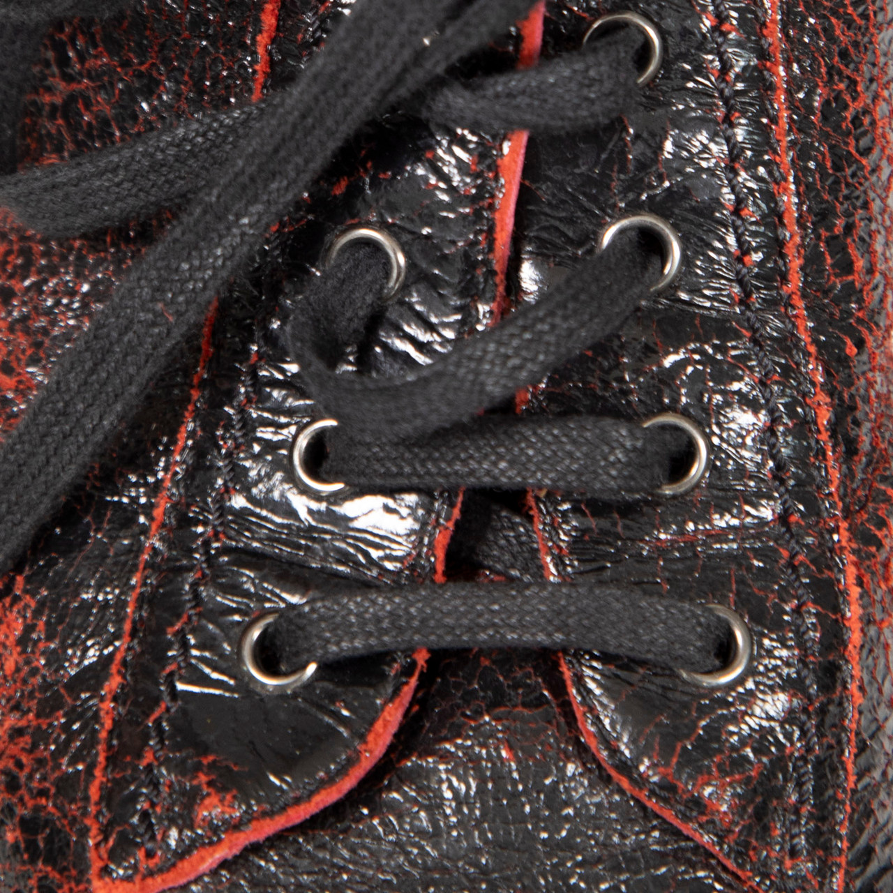 Chanel Black & Red Crackle Leather Combat Boots