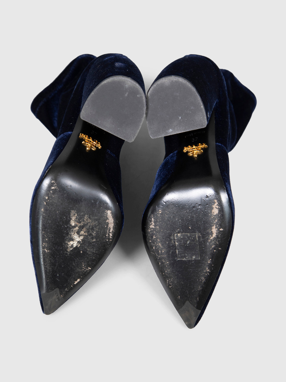 Prada Navy Velvet Heeled Boots