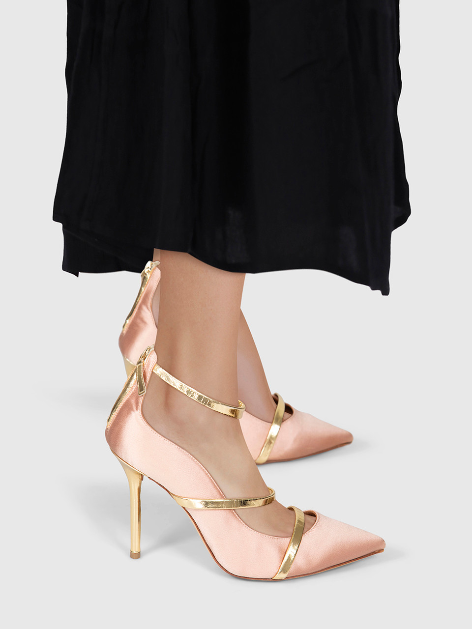Malone Souliers Pink & Gold Satin Robyn Heels
