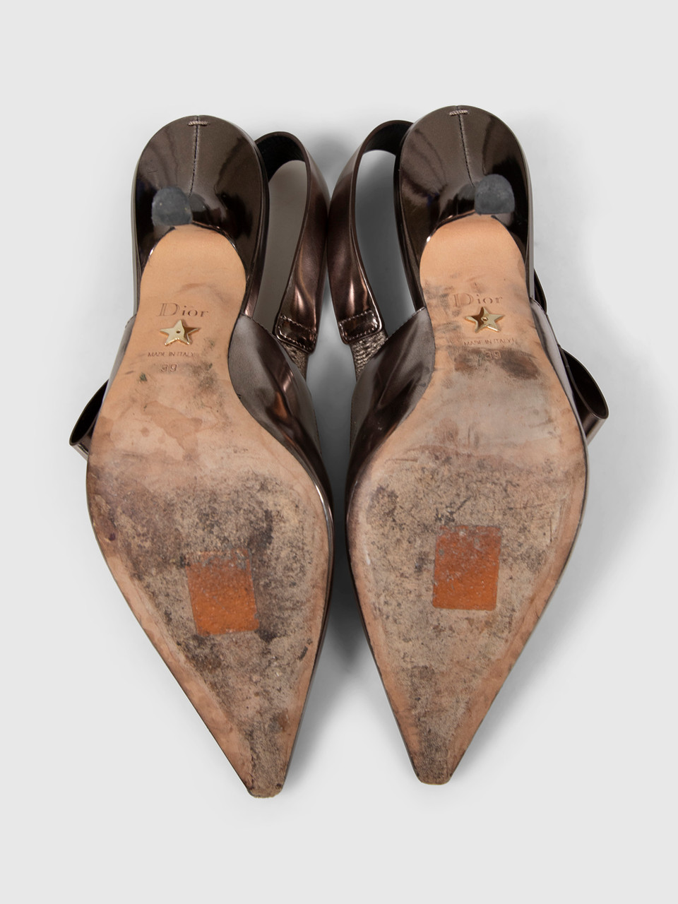 Dior Silver Metallic Leather Slingback Heels