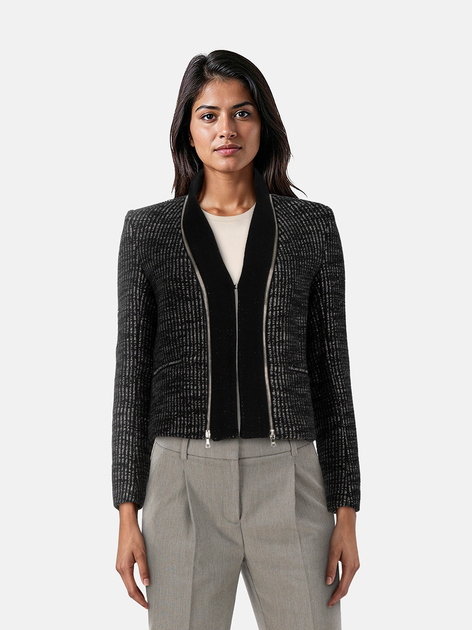Sandro Black & Silver Zip Lapel Jacket
