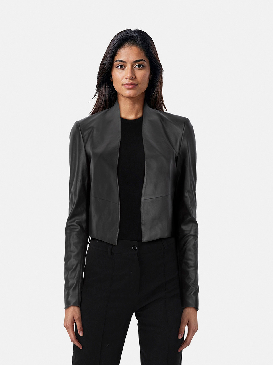 Alice + Olivia Black Cropped Leather Jacket