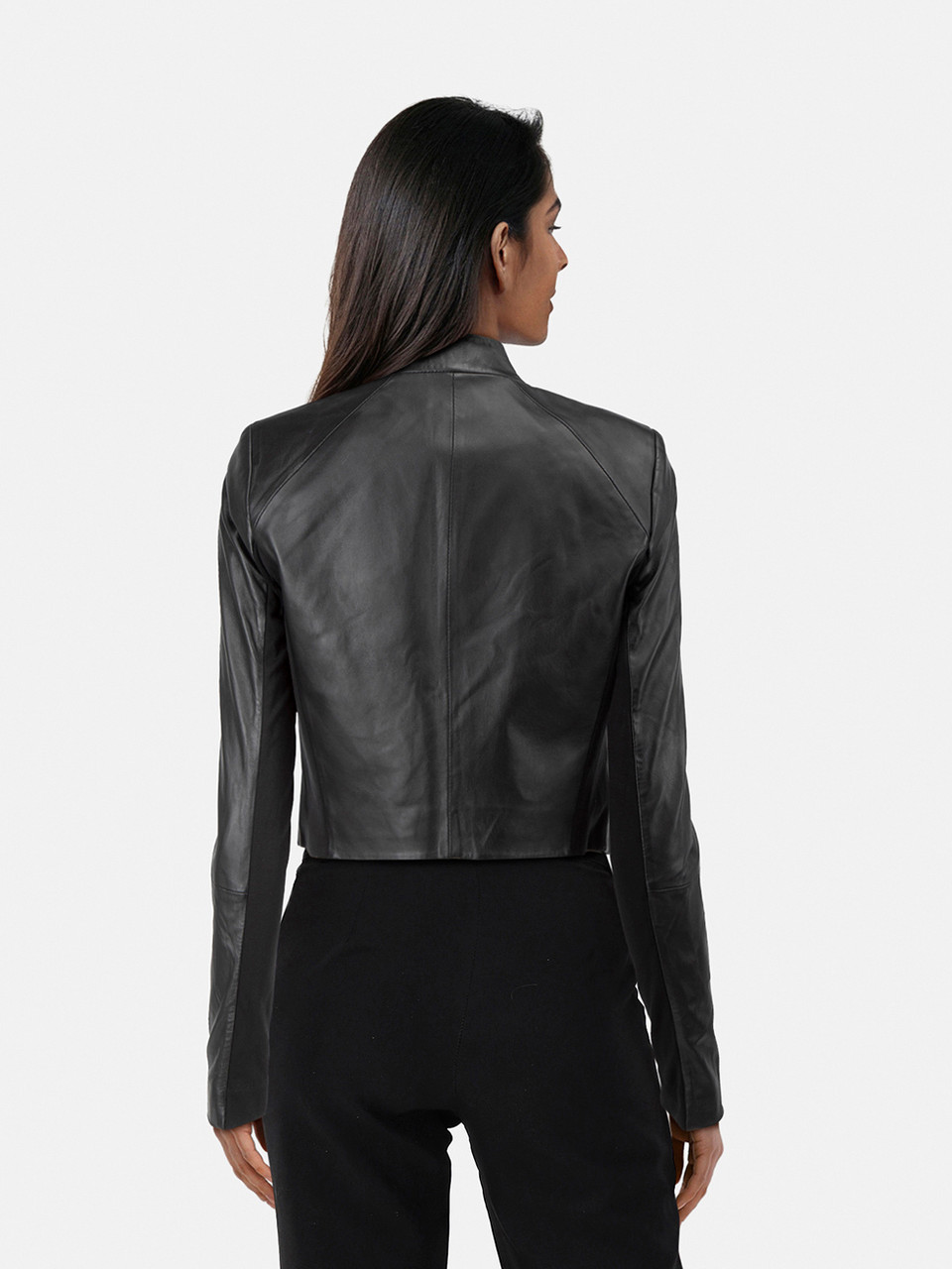Alice + Olivia Black Cropped Leather Jacket