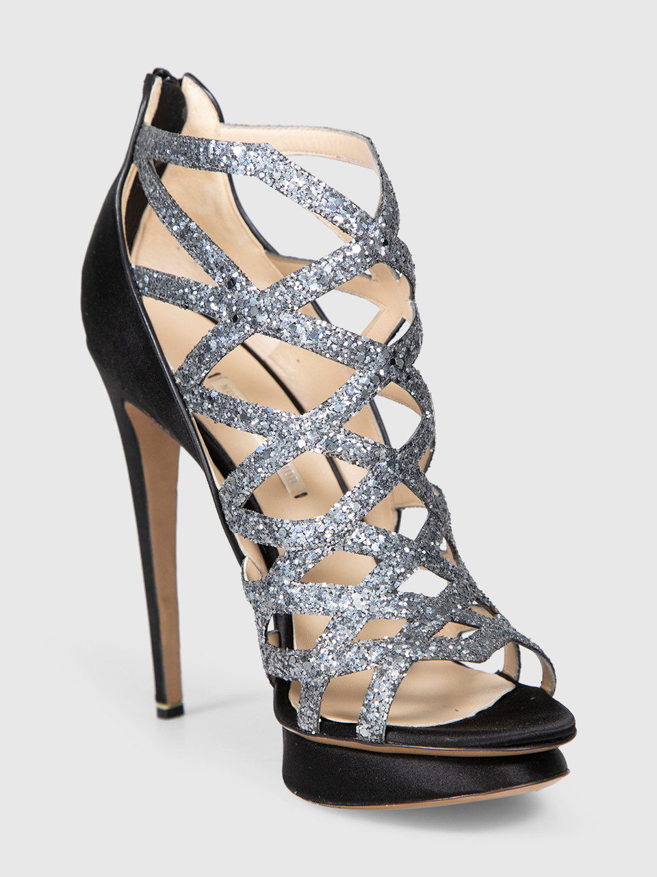 Nicholas Kirkwood Black & Silver Glitter Heels