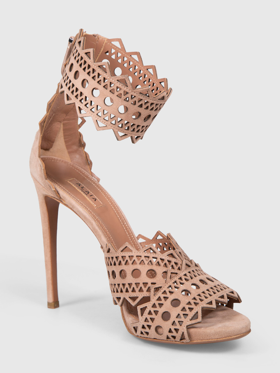 Alaïa Pink Suede Cutout High Heel Sandals