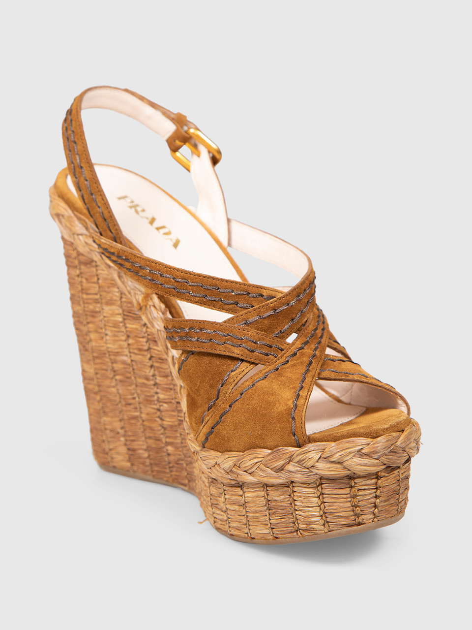 Prada Brown Suede Wedge Sandals