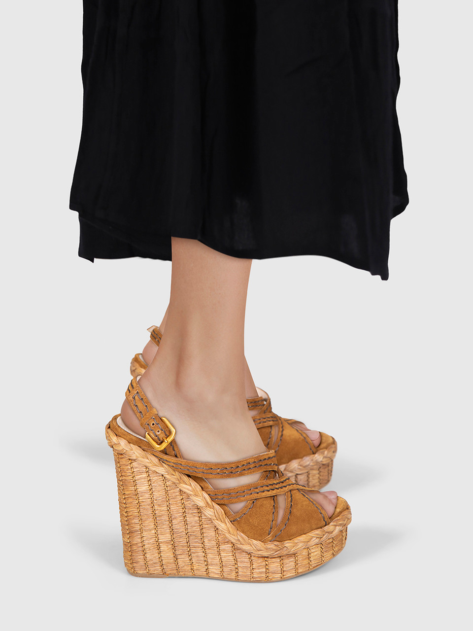 Prada Brown Suede Wedge Sandals