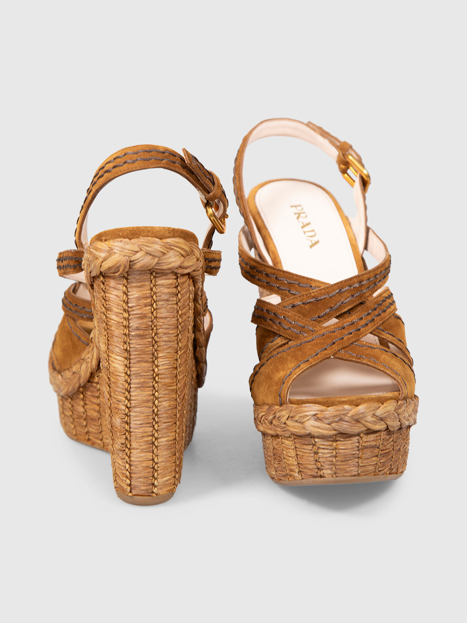 Prada Brown Suede Wedge Sandals