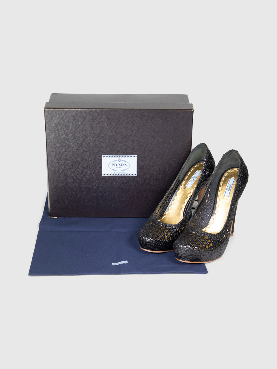 Prada Black Woven Leather Russell Pumps