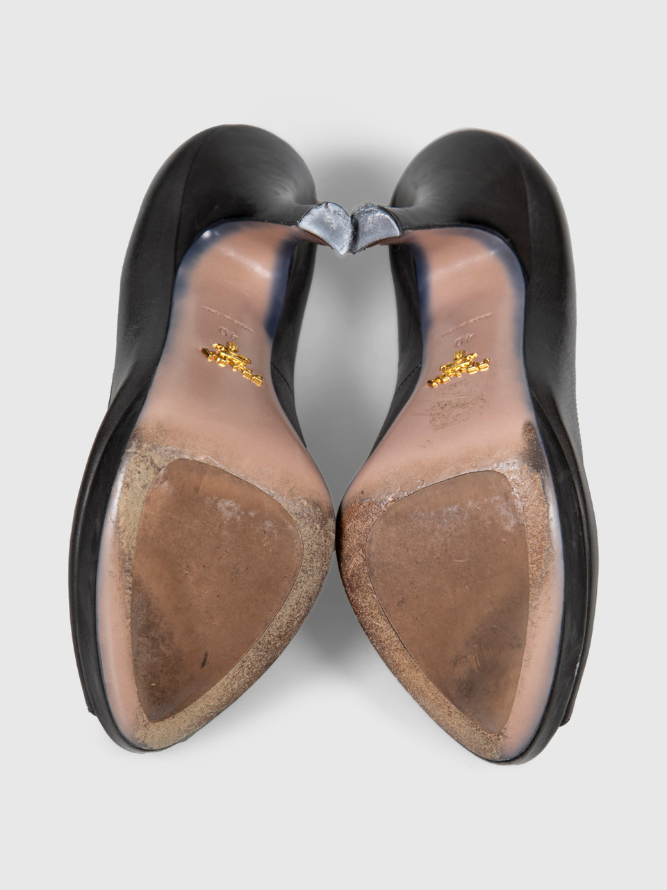 Prada Graphite Leather Peep Toe Heels