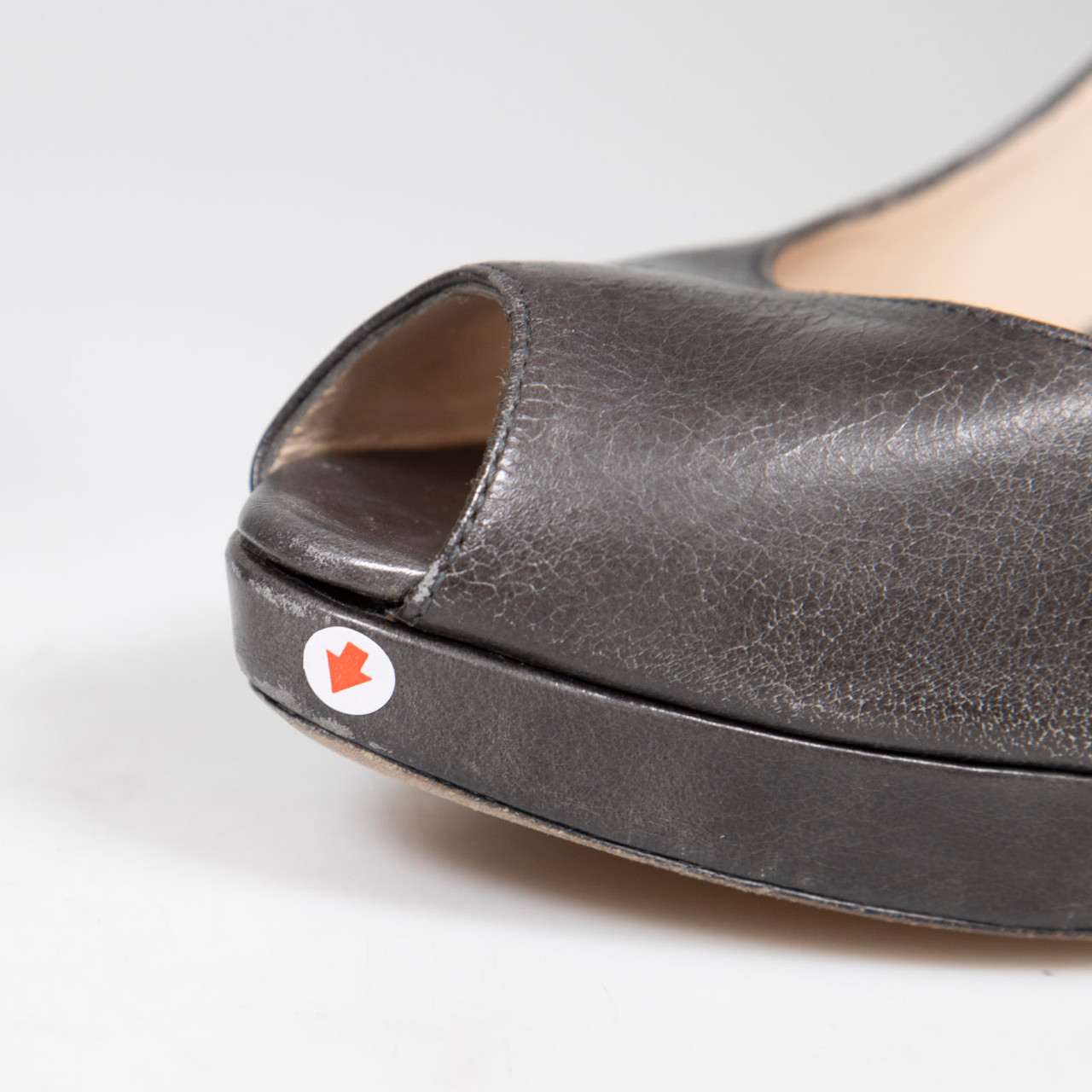 Prada Graphite Leather Peep Toe Heels