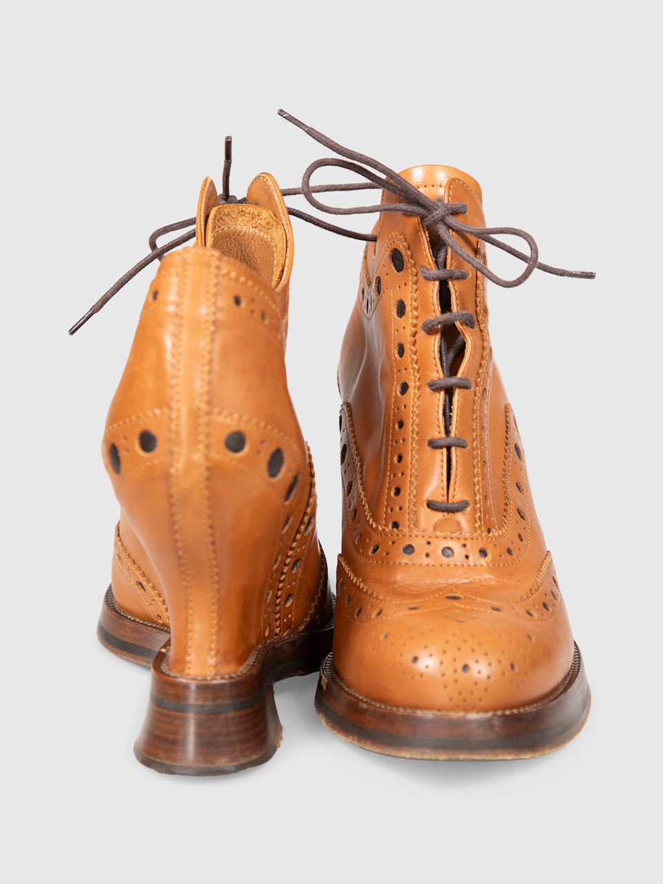 Acne Studios Brown Leather Brogue Wedge Boots