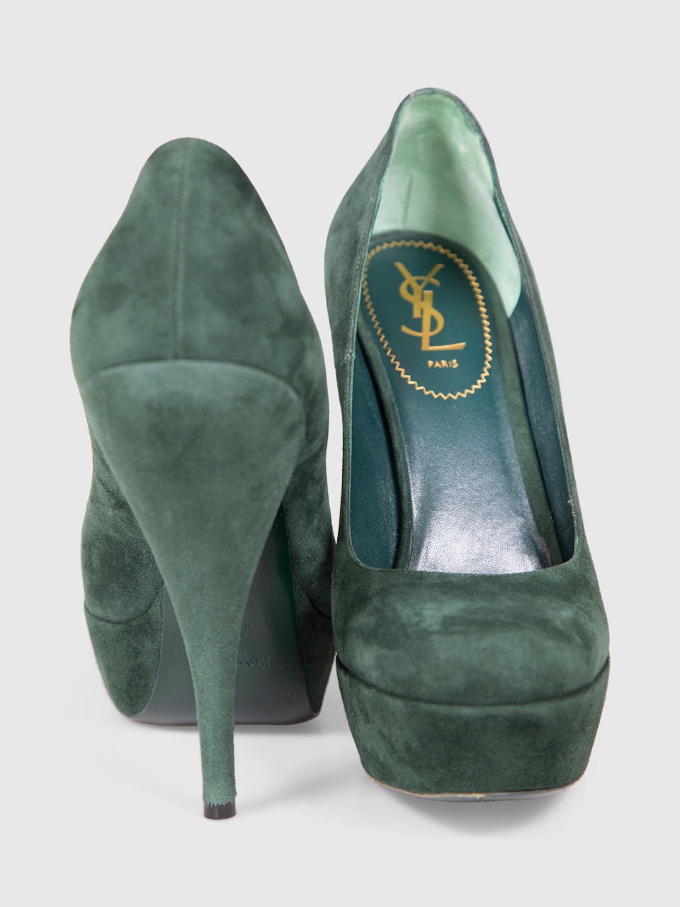 Saint Laurent Green Suede Platform Pumps