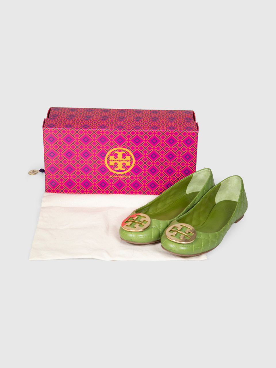 Tory Burch Green Leather Quinn Ballet Flats