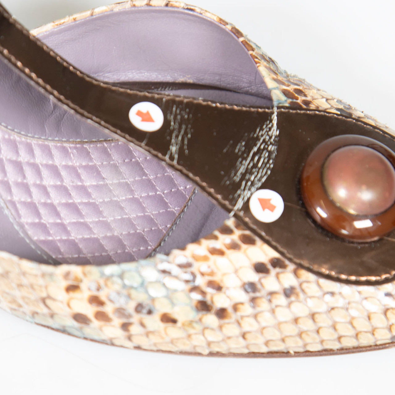 Anya Hindmarch Python Leather T-Strap Heels