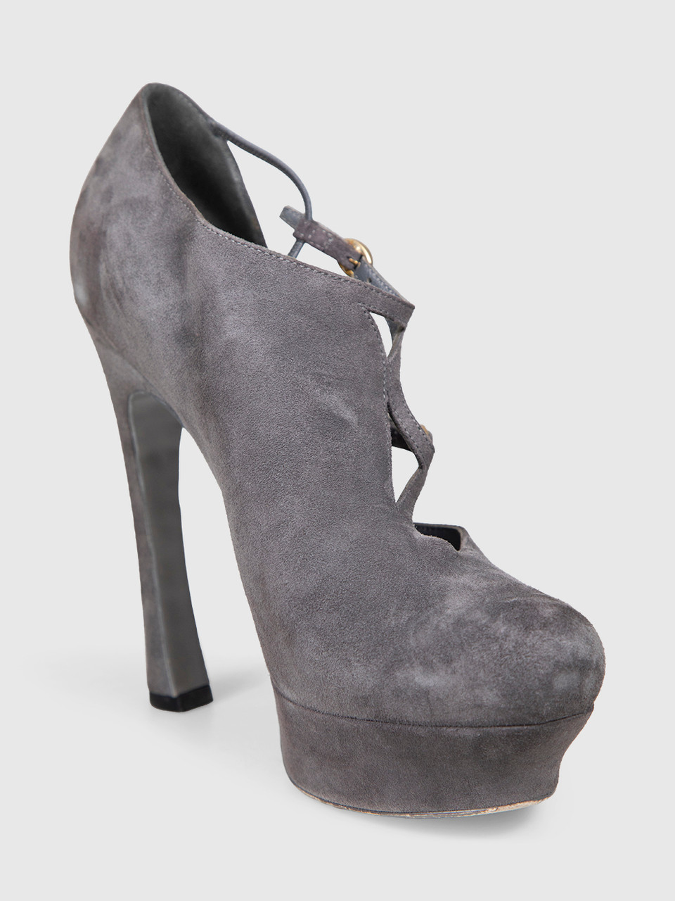 Saint Laurent Grey Suede Palais 105 Double Strap Heels
