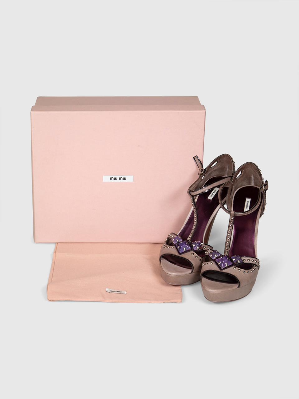 Miu Miu Mauve Leather Embellished Sandals
