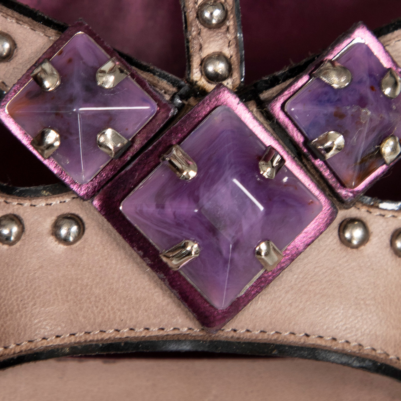 Miu Miu Mauve Leather Embellished Sandals