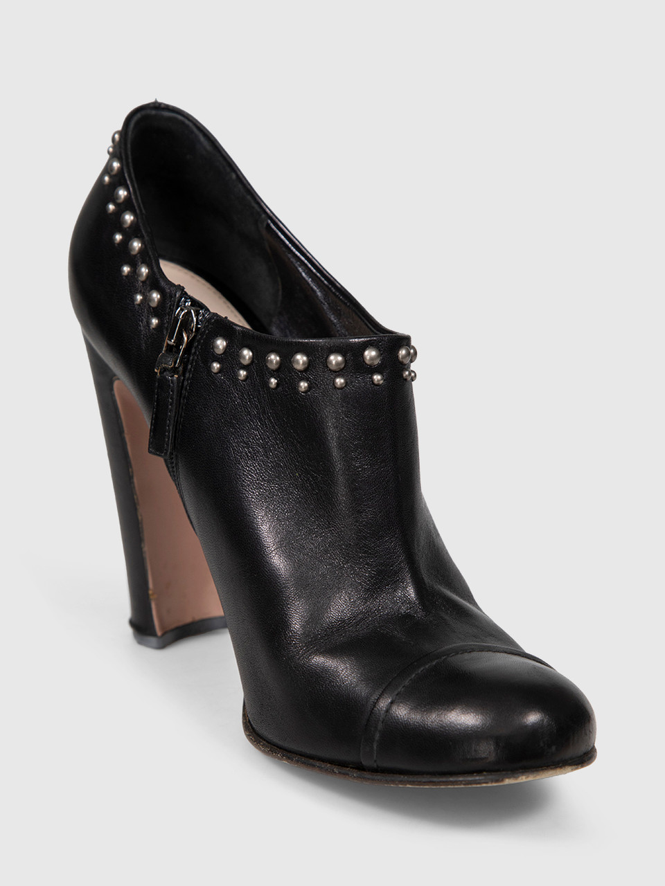 Prada Black Leather Studded Ankle Boots