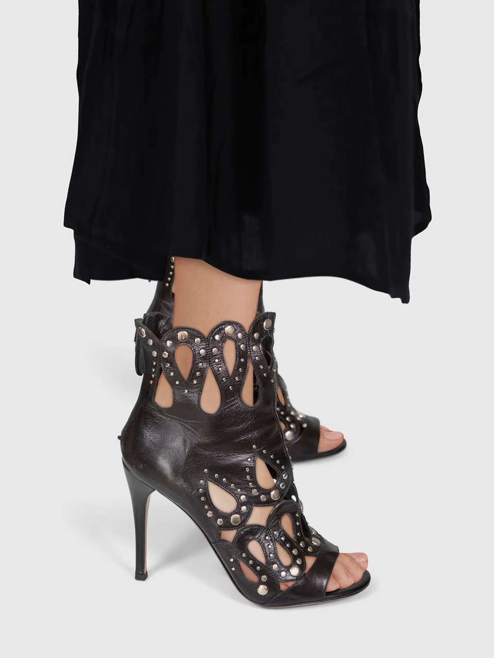 Alaïa Black Leather Cut Out Studded Heels