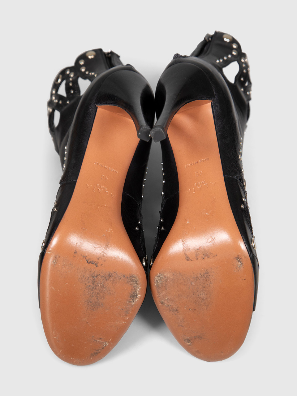 Alaïa Black Leather Cut Out Studded Heels
