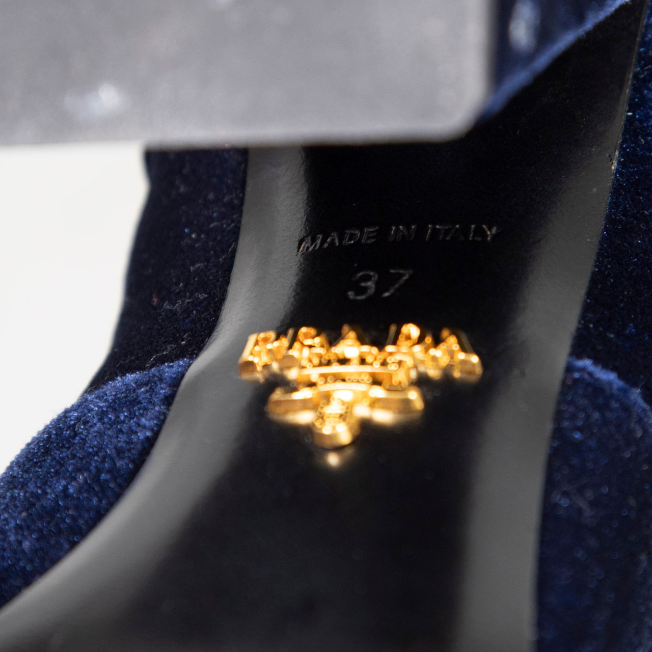 Prada Navy Velvet Heeled Boots