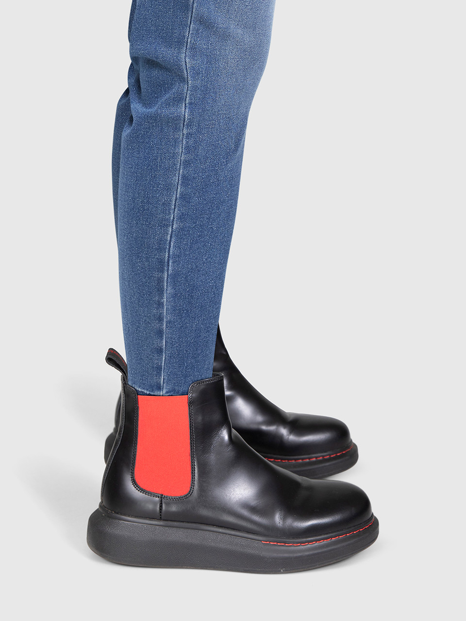 Alexander McQueen Black & Red Leather Hybrid Chelsea Boots