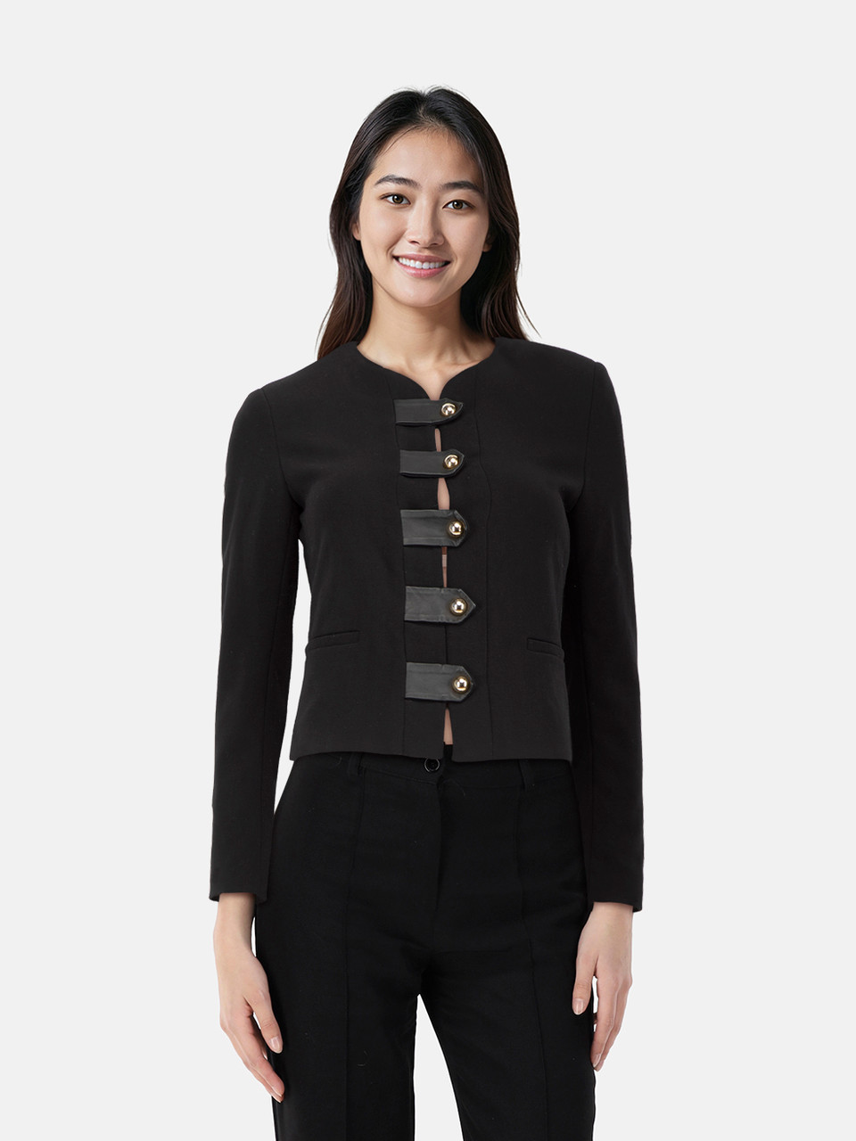 Sandro Black Button Up Collarless Blazer