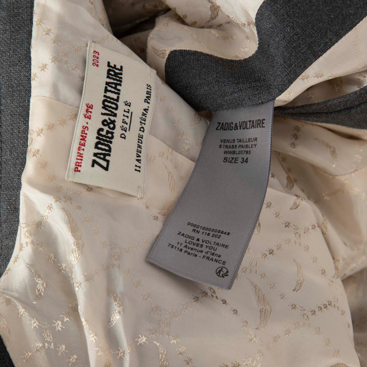Zadig & Voltaire Grey Embellished Paisley Blazer