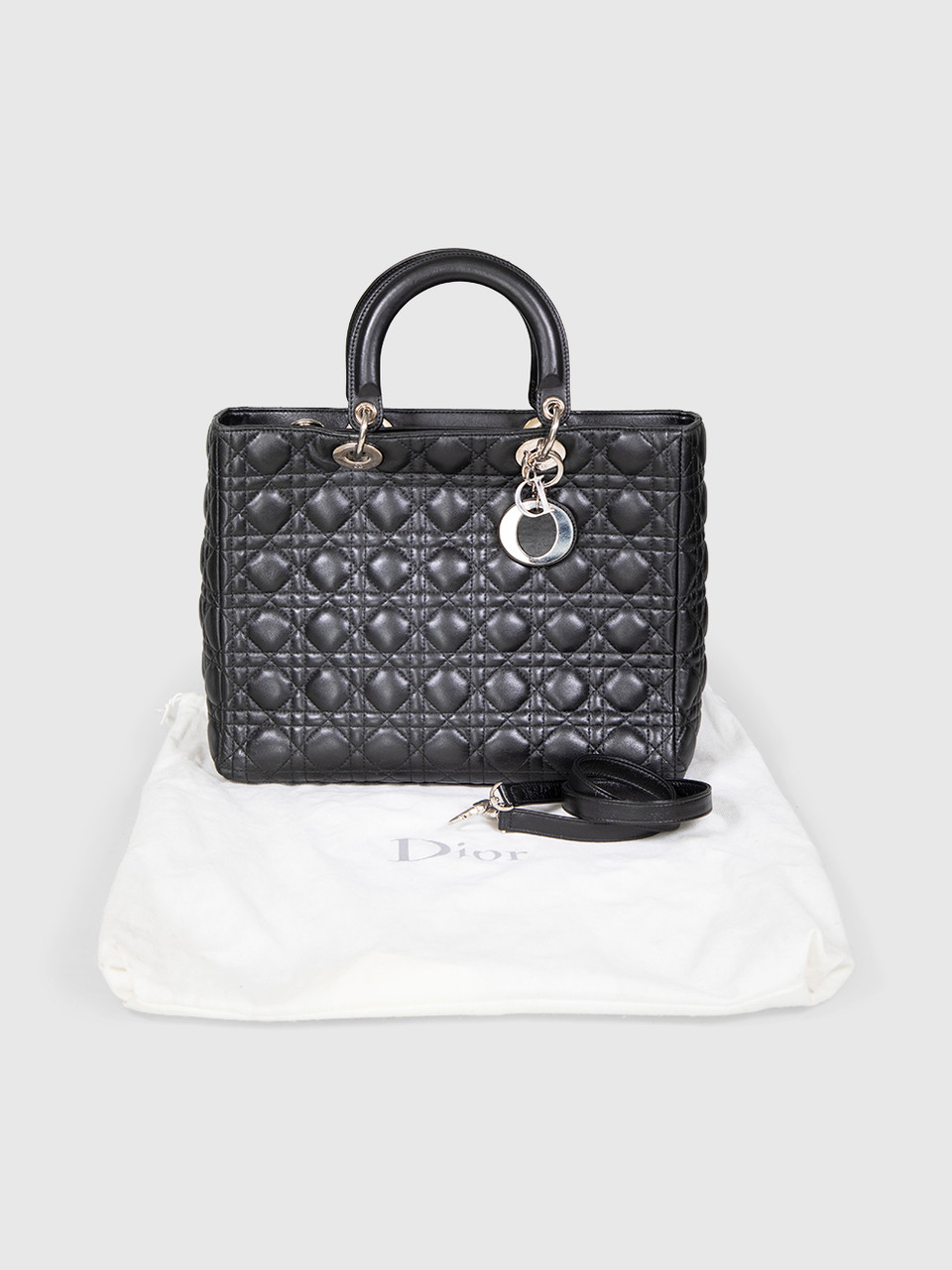 Dior 2009 Black Large Cannage Leather Lady Dior Bag