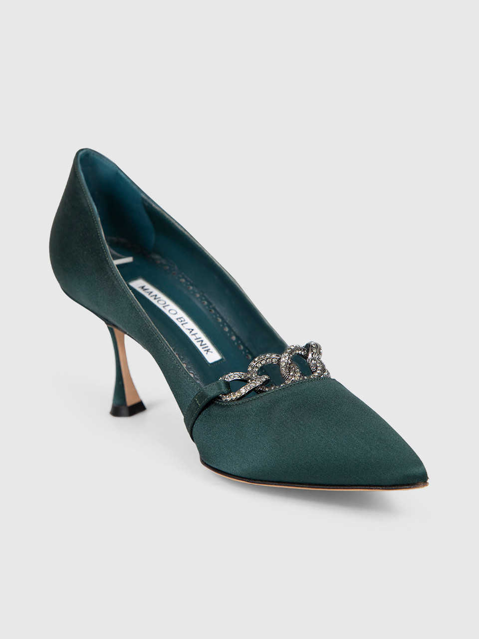 Manolo Blahnik Green Crystal Embellish Chain Heels