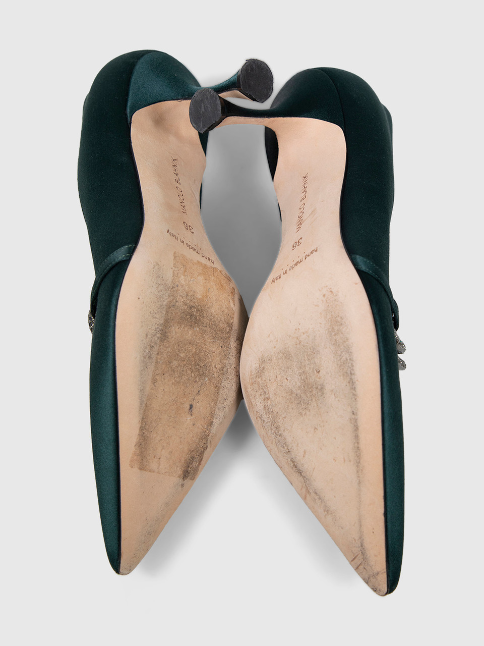 Manolo Blahnik Green Crystal Embellish Chain Heels