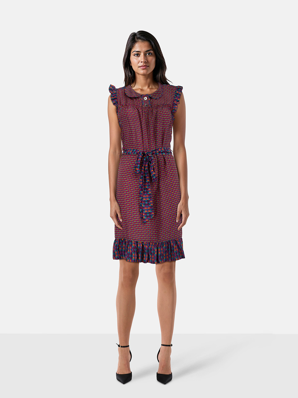 Marc Jacobs Marc By Marc Jacobs Printed Silk Ruffled Trim Dress