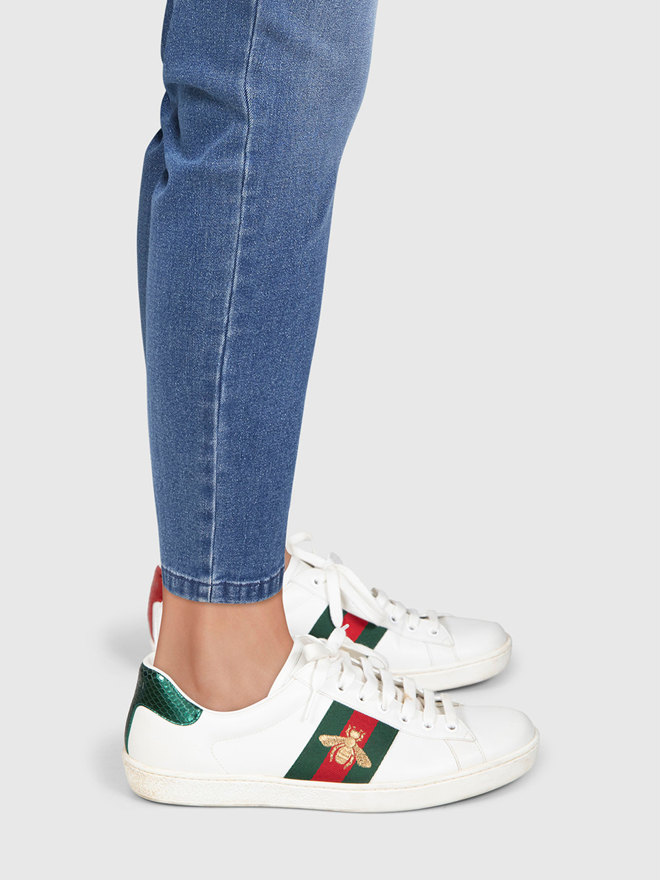 Gucci White Bee Embroidery Ace Trainers