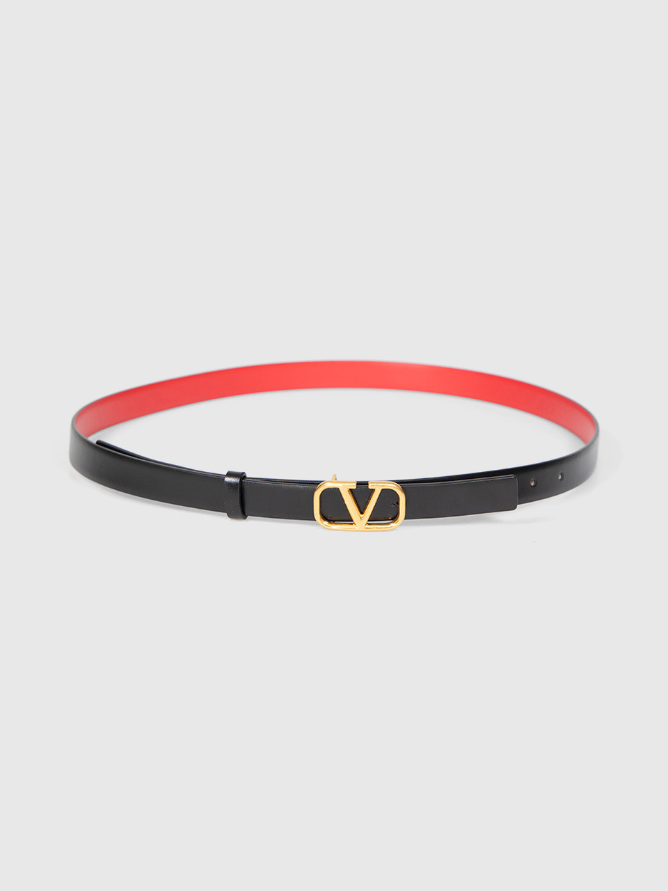 Valentino Garavani Red & Black Leather V Reversible Belt